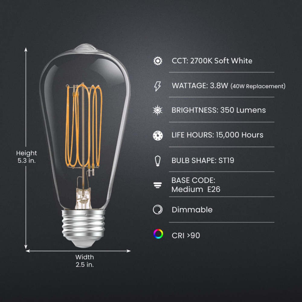 Feit Electric 120V 3.8W Vintage Edison LED Light Bulb Soft White 2 Pieces, large image number 9