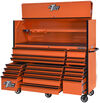 Extreme Tools RX Series 72 Inch W x 25 Inch D Professional Extreme Power Workstation Hutch & 19 Drawer Roller Cabinet 150 lbs Slides Combo Orange with Black Drawer Pulls, small image number 3