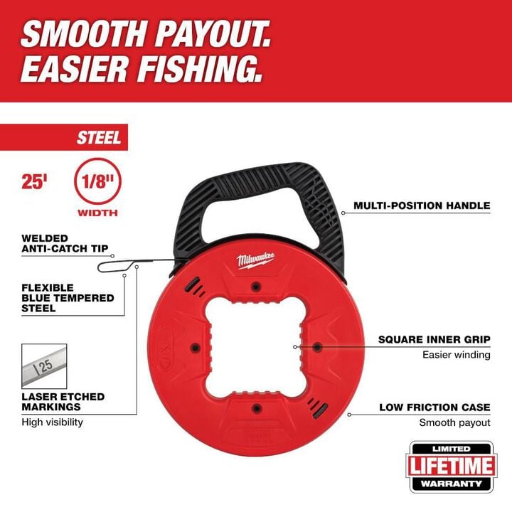 Milwaukee 25 Ft. 1/8 in. Steel Fish Tape, large image number 1