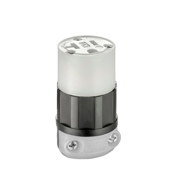 Leviton Straight Blade Connector 20A 125V Black & White, large image number 1