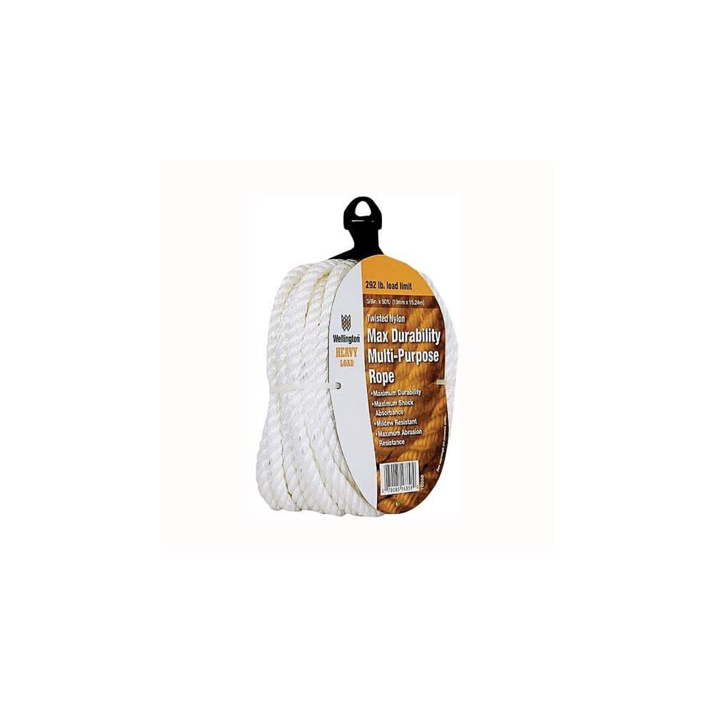 Wellington Nylon Twisted Rope 50′ 1/4in Dia White – 16358