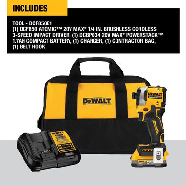 DEWALT ATOMIC Brushless Cordless 1/4in 3 Speed Impact Driver with POWERSTACK Compact Battery, large image number 2
