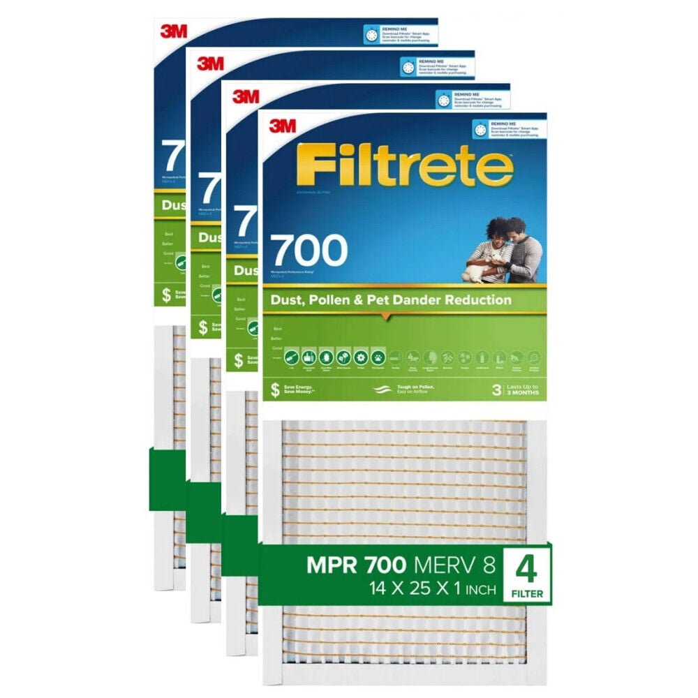 3M 14 Inch x 24 Inch 700 MPR MERV 8 Dust Reduction Air Filter – 4 Pack – 402893-4 Pack