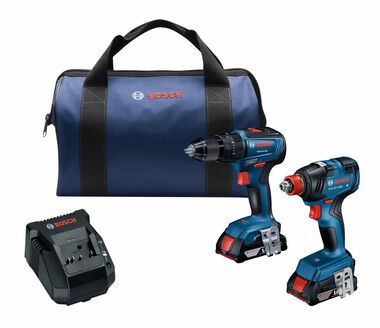 Bosch 18V 2 Tool Combo Kit with 1/2in Hammer Drill Driver 1/4in & 1/2in Bit Socket Impact Driver with Two 2Ah SlimPack Batteries