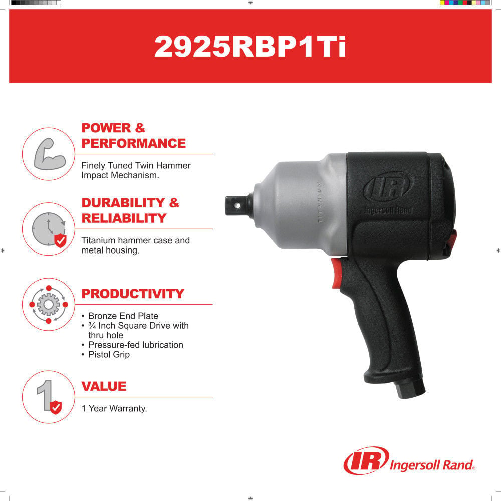 Ingersoll Rand 3/4 Inch Pistol Grip Air Impact Wrench 1600 Ft-Lb, large image number 3