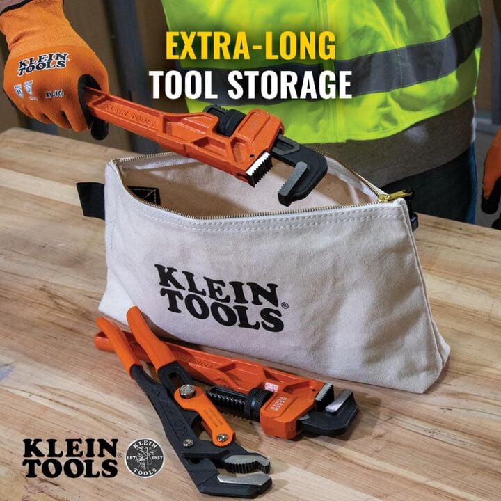Klein Tools Zipper Bag, Extra-Long Canvas Tool Pouch, 16 Inch, Natural, large image number 3