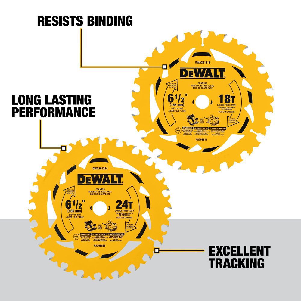 DEWALT 6-1/2 Inch 18T and 24T Circular Saw Blade 2 Pack, large image number 2