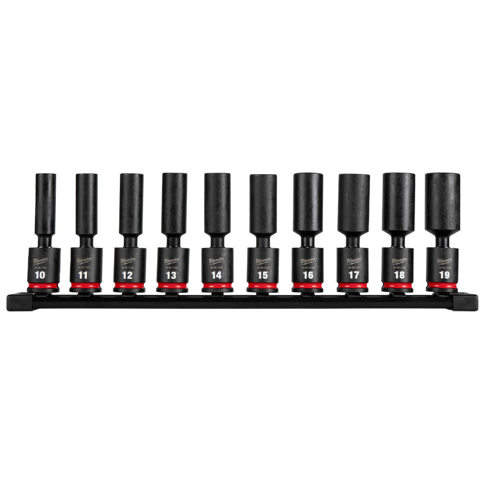 Milwaukee SHOCKWAVE Impact Duty 3/8 Inch Drive Metric Deep Swivel Socket Set 10 Pieces - 49-66-7105