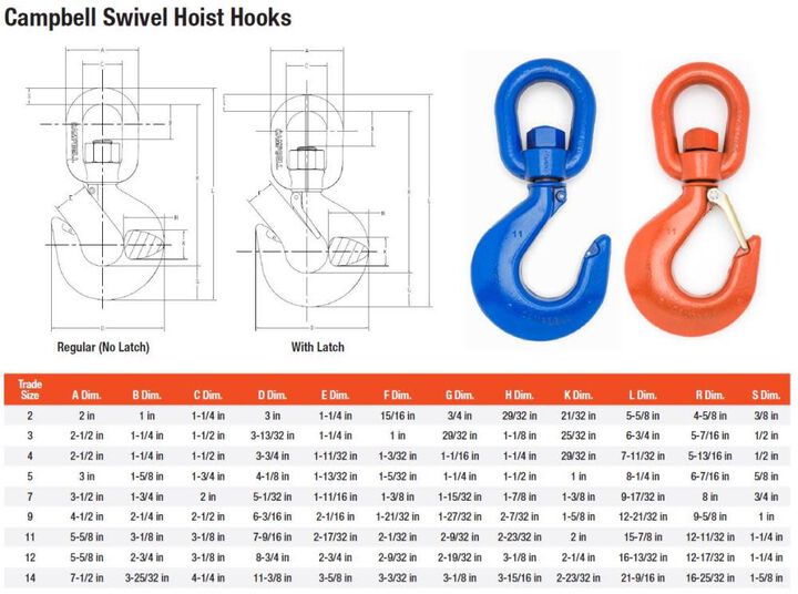 Campbell ALLOY SWVL HOIST HKwith LTCH#1111T, large image number 1