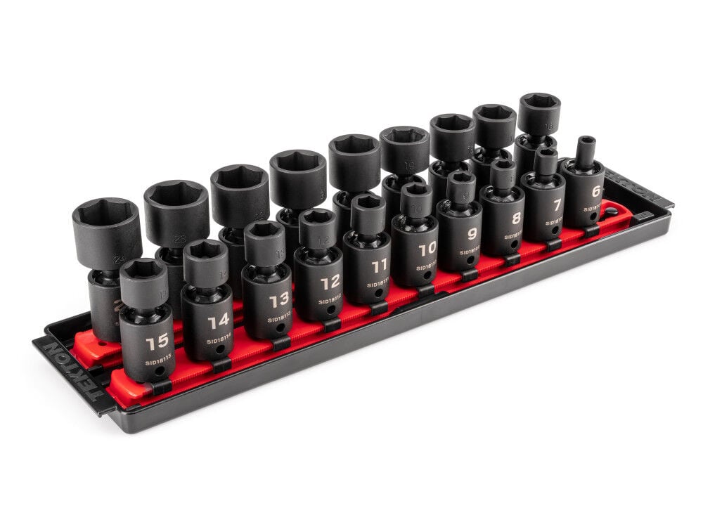 Tekton 3/8 Inch 6 Point U-Joint Impact Socket Set, 19 Pieces (6-24 mm) - SID97103