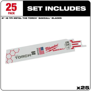 Milwaukee 6 in. 18 TPI THE TORCH SAWZALL Blade 25PK, large image number 1