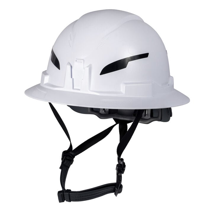 Klein Tools Class E Type-2 Hard Hat, Non-Vented Full Brim, Chin Strap, White, US ONLY