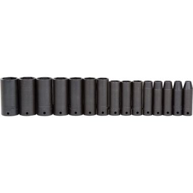 Proto 1/2in Drive 6pt Deep Thin Wall Impact Socket Set 15pc