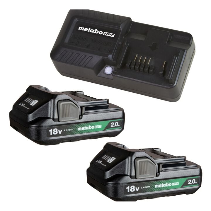 Metabo HPT Promotional 18V Lithium Ion 2.0Ah Batteries with Charge Indicators and Charger Kit