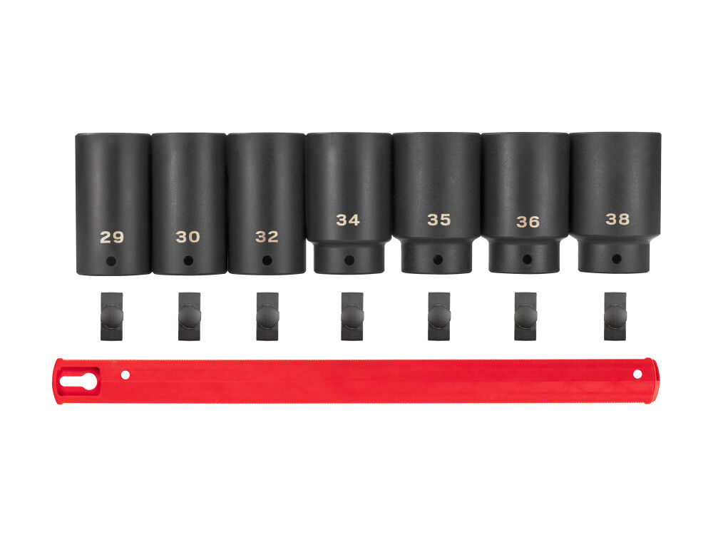 Tekton 1/2 Inch Deep 6 Point Axle Nut Impact Socket Set, Rail, (29-38 mm), large image number 2