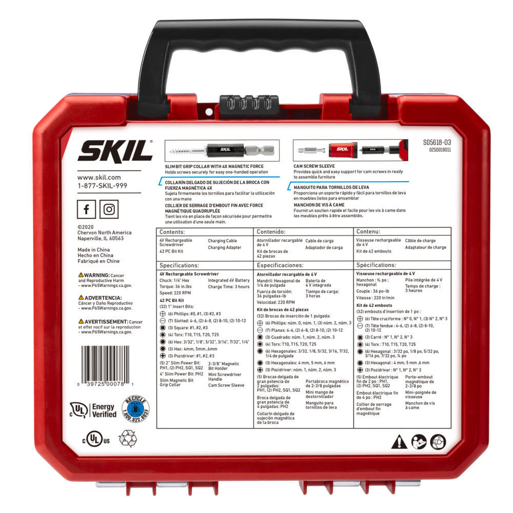 SKIL 4V Screwdriver Rechargeable with 42pc Bit Kit, large image number 3