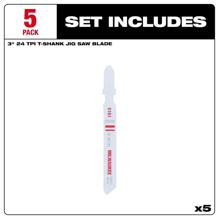 Milwaukee 3 in. 24 TPI Bi-Metal Jig Saw Blades 5PK, large image number 2