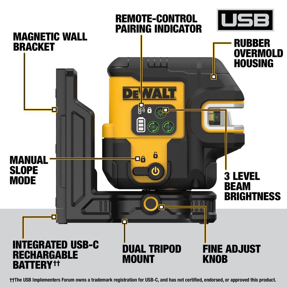 DEWALT USB Rechargeable Green 5 Spot & Cross Line Laser Base Kit, large image number 2