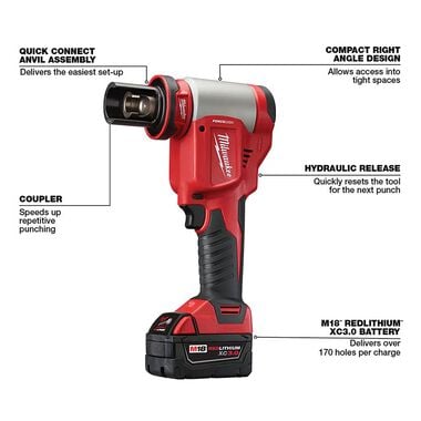 Milwaukee M18 FORCE LOGIC 10-Ton Knockout Tool 1/2 in. to 2 in. Kit, large image number 4