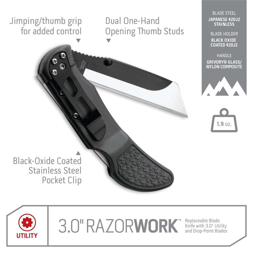 Outdoor Edge RazorWork Folding Knife Gray 3in with 3 Blades, large image number 3