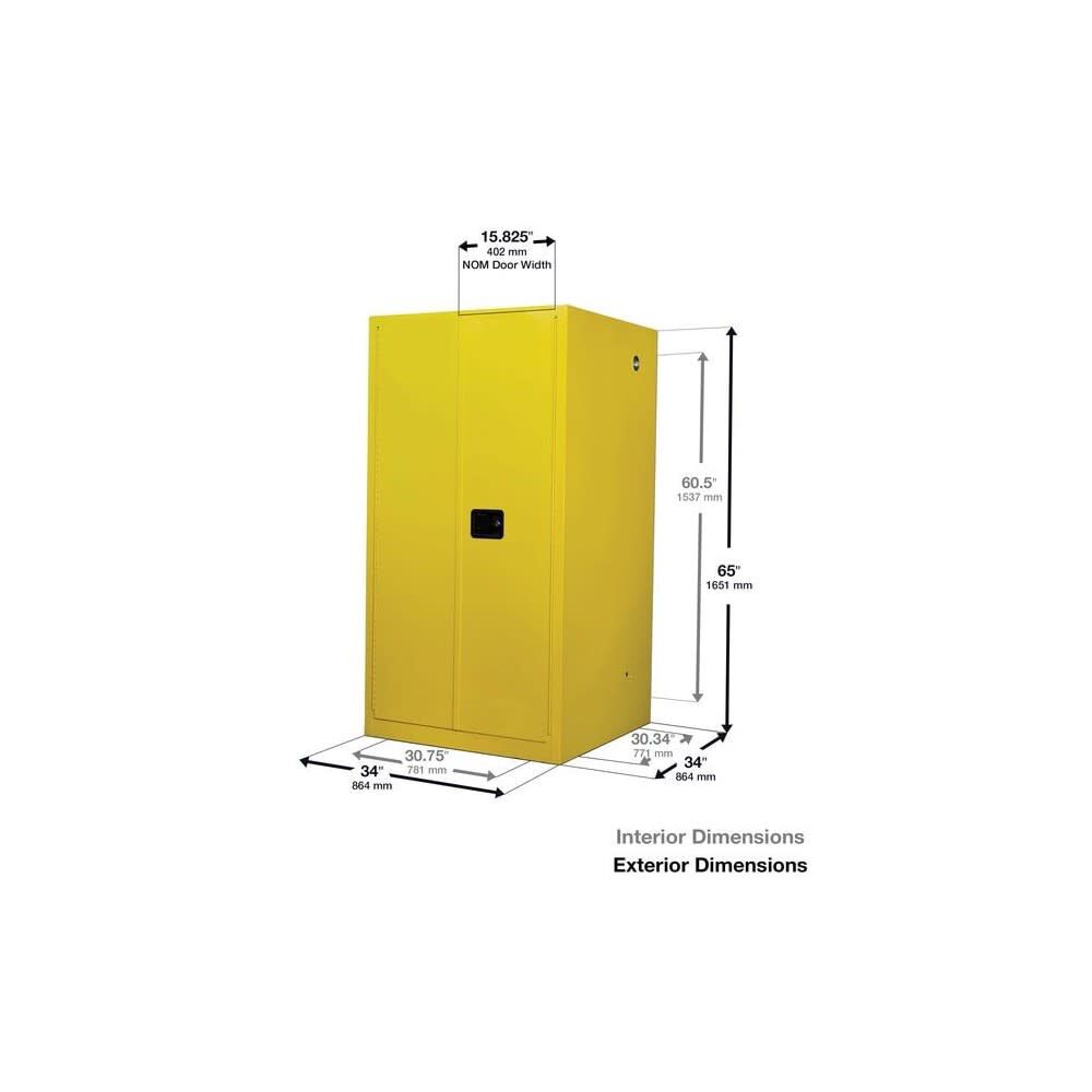Justrite 60 Gallon Yellow Steel Manual Close Flammable Cabinet, large image number 5