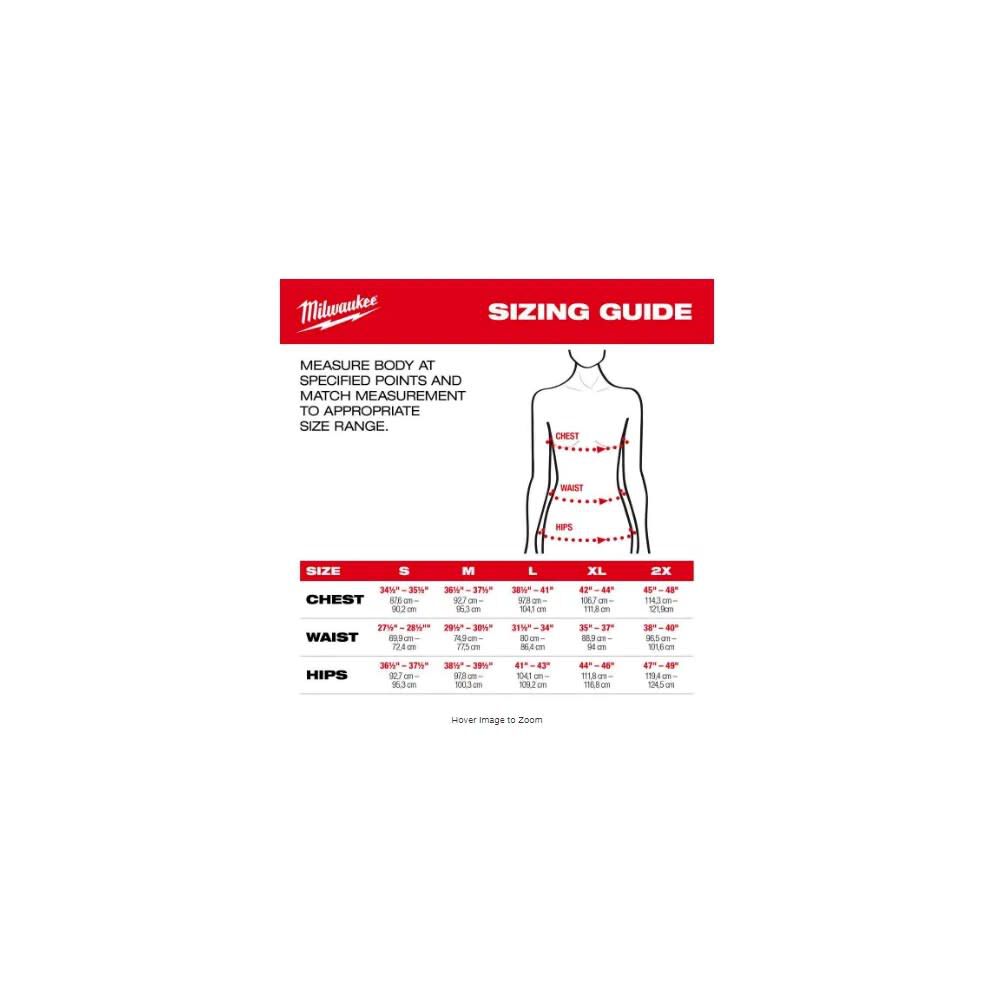 Milwaukee heated jacket size chart new arrivals