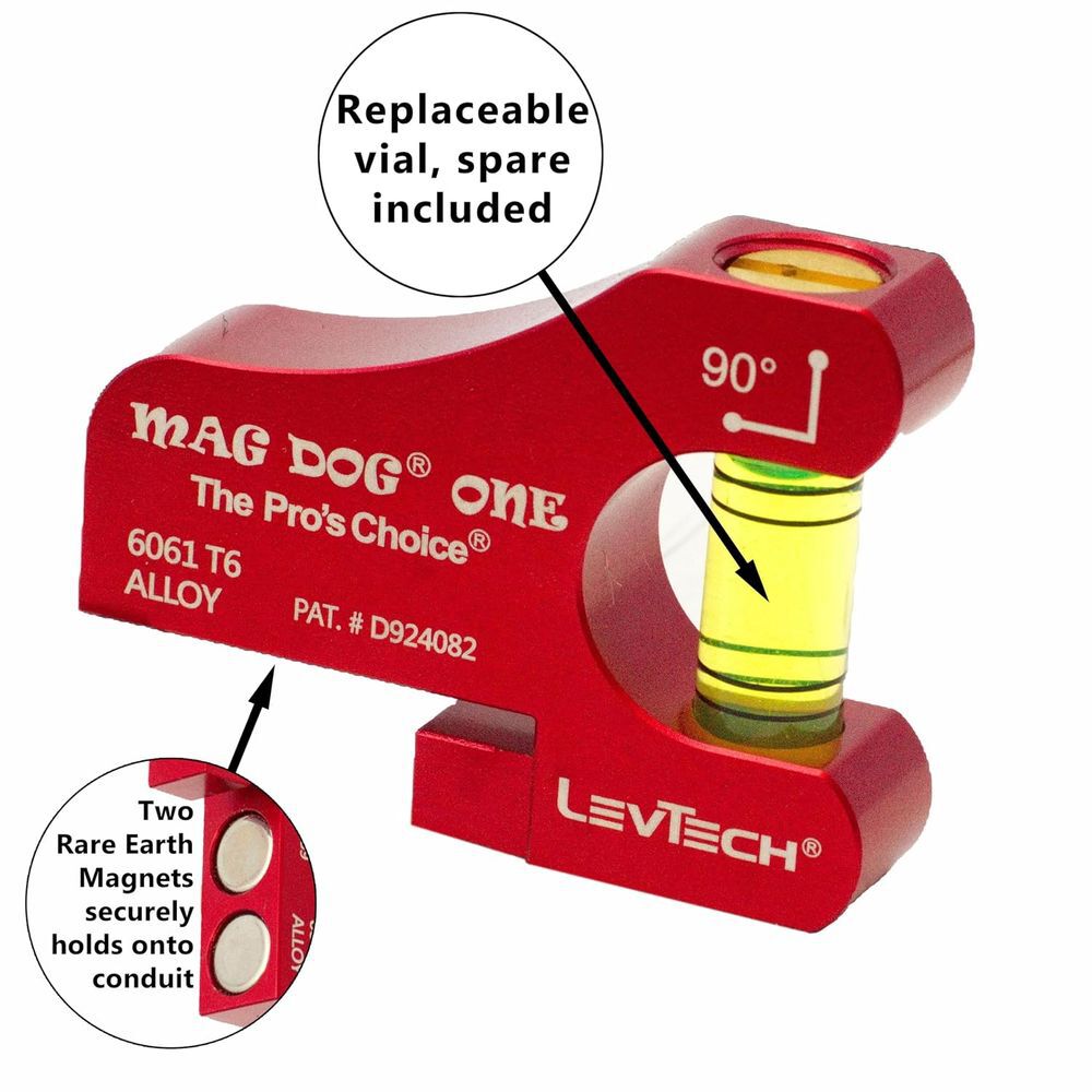 LevTech Mag Dog Red Electrician's One Conduit Level, large image number 2