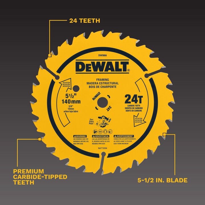 DEWALT 5 1/2 Inch 24 T Rough Finish Carbide Circular Saw Blade, large image number 1
