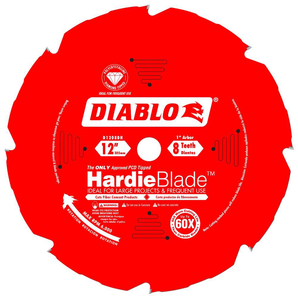 Diablo Tools 12 inch x 8 Tooth TCG PCD Fiber Cement Miter Saw HardieBlade with 1 inch Arbor - D1208DH