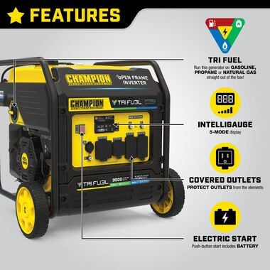 Champion Power Equipment 9000 Watt Inverter Generator Tri-Fuel Open Frame with CO Shield, large image number 4