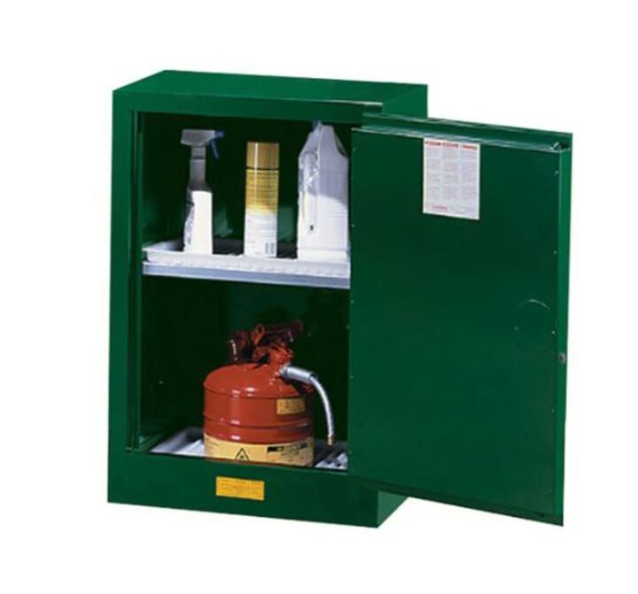 Justrite 12 Gallon Green Steel Self Close Pesticides Safety Cabinet, large image number 1