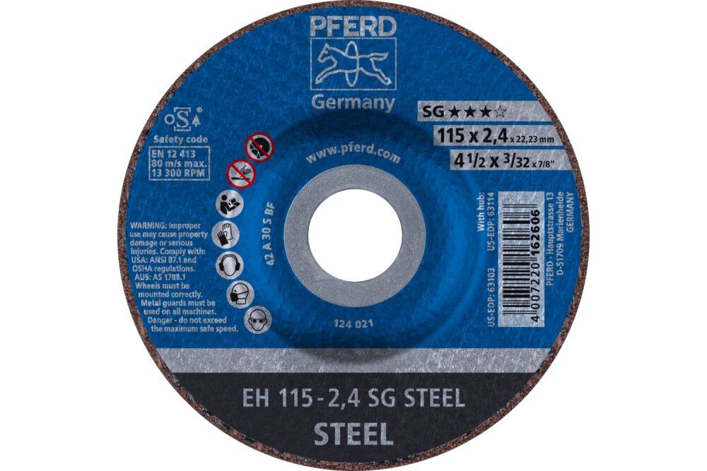 Pferd Cut-Off Wheel, 4-1/2 Inch x 3/32 x 7/8, SG STEEL, T27, Aluminum oxide, large image number 1