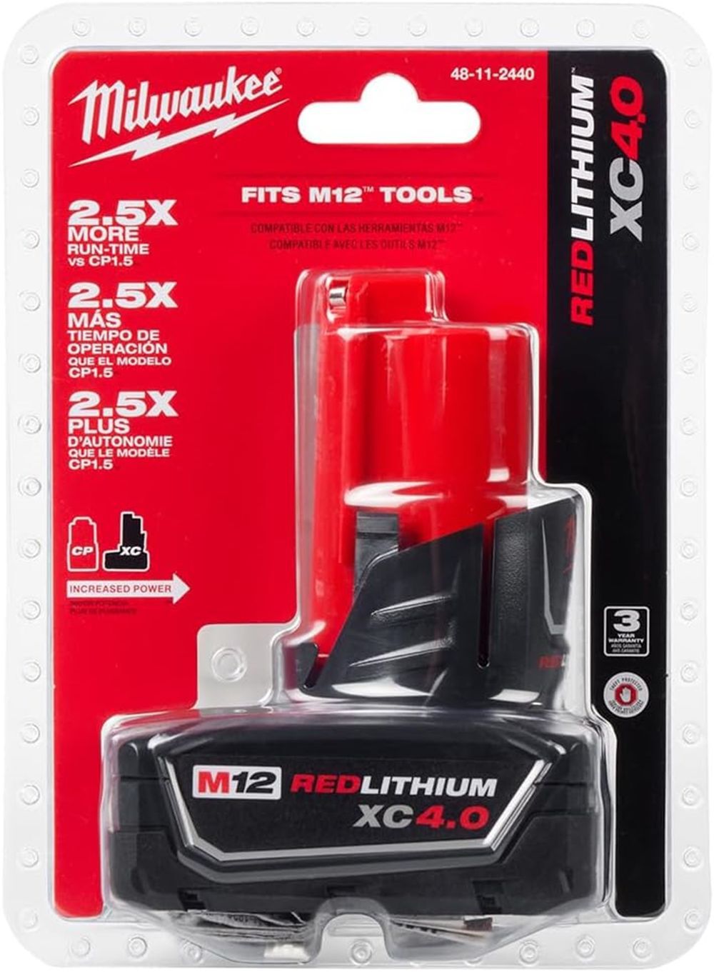 Milwaukee M12 REDLITHIUM XC 12V 4Ah Lithium Ion Power Tool Battery Pack, large image number 7