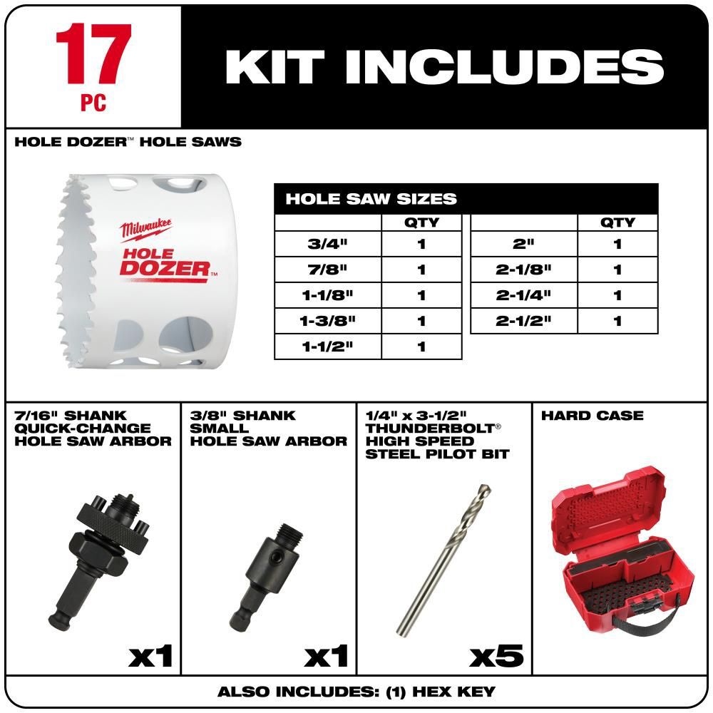 Milwaukee HOLE DOZER Bi-Metal Hole Saw Kit 17pc, large image number 2