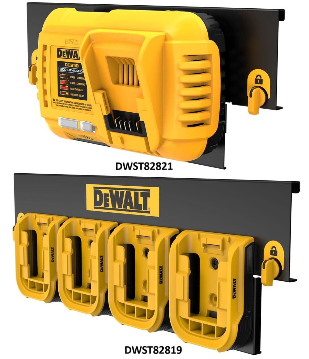 DEWALT Yellow Battery Charger Rail Mount & Black Battery Rail Bundle, large image number 2