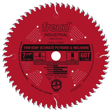 Freud 7-1/4 In. x 60T Thin Kerf Ultimate Plywood & Melamine Blade, large image number 0