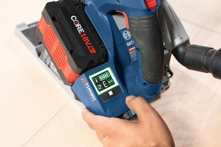 Bosch PROFACTOR 18V 5-1/2 Inch Cordless Track Saw, CORE18V 4.0Ah Starter Kit, and 63 Inch Track and Connector Kit, large image number 16
