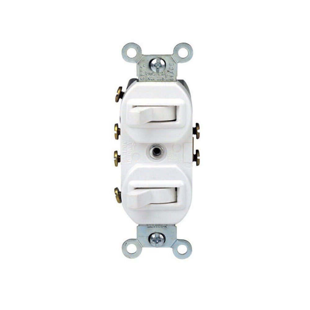 Leviton 3 Pole Duplex Combination Toggle Switch 15A 277V White, large image number 2