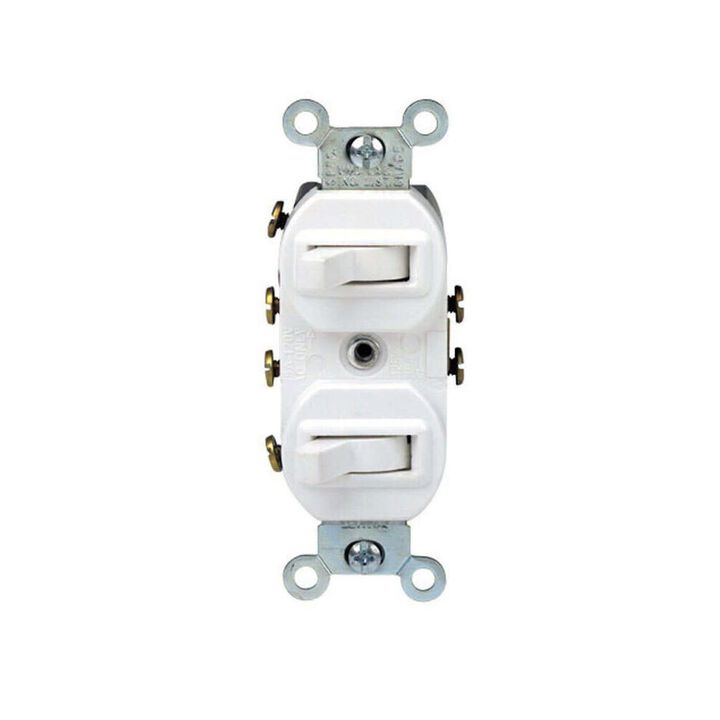 Leviton 3 Pole Duplex Combination Toggle Switch 15A 277V White, large image number 1