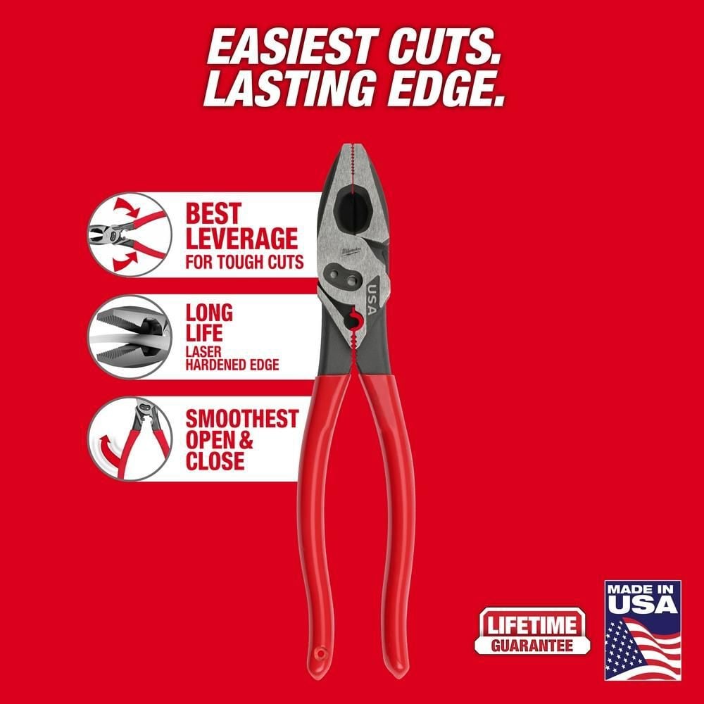 Milwaukee 9inch Linemans Dipped Grip Pliers with Crimper & Bolt Cutter (USA), large image number 2
