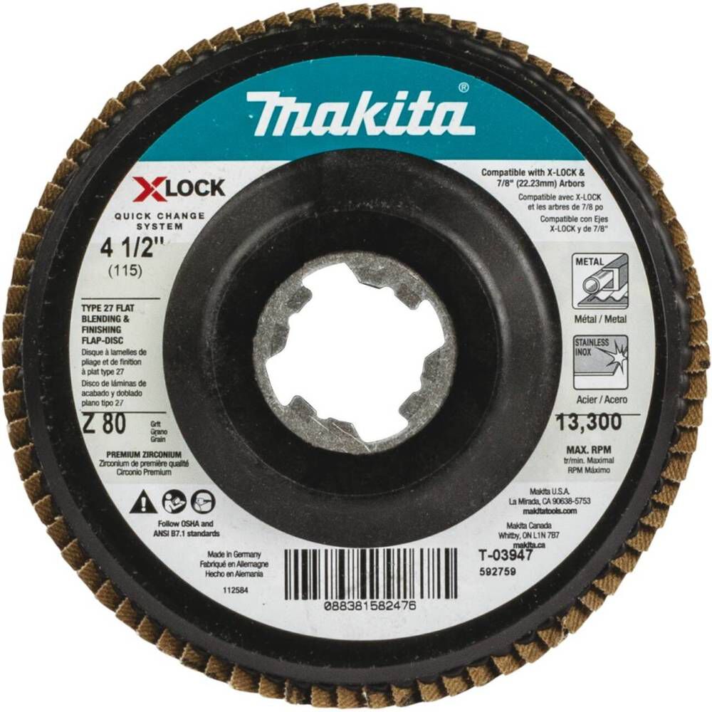 Makita X-LOCK 41/2in 80 Grit Type 27 Flat Blending and Finishing Flap Disc for X-LOCK and All 7/8in Arbor Grinders, large image number 1