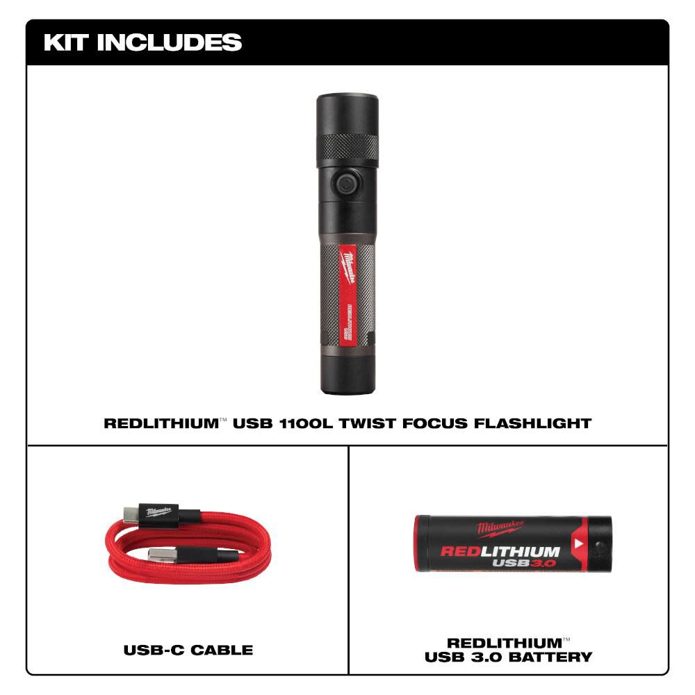Milwaukee USB Rechargeable 1100L Twist Focus Flashlight, large image number 2
