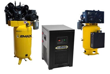 EMAX 80 Gallon 175 Psi 7.5HP Vertical Air Compressor with Compressed Air Dryer & Silencer Kit Bundle