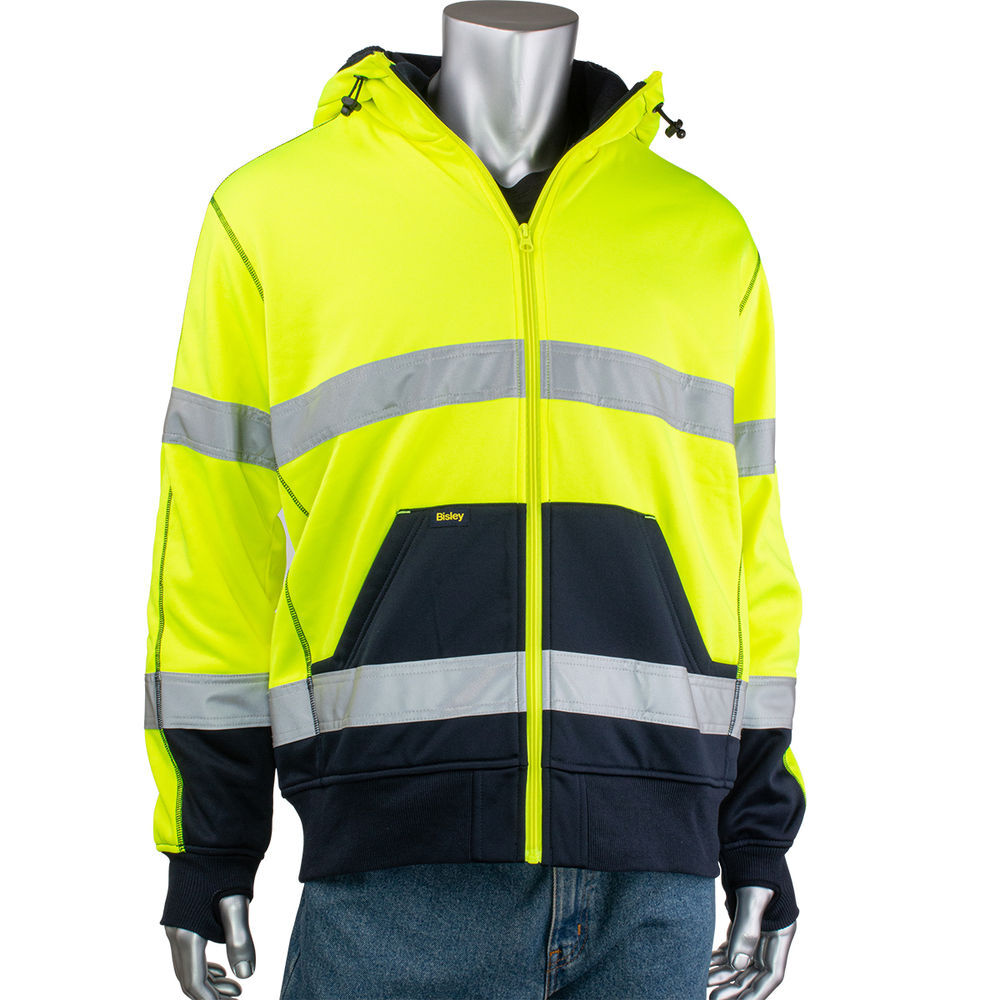 Protective Industrial Products Mens Full Zip Hooded Sweatshirt Hi-Vis Yellow Large, large image number 2