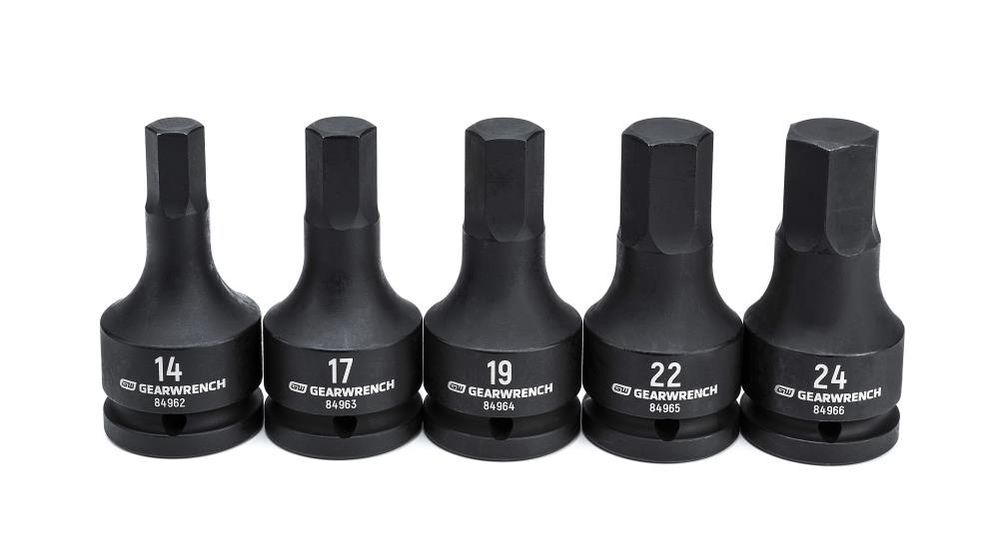 GEARWRENCH 3/4 Inch Drive Metric Impact Hex Bit Socket Set with Blow Mold Case 5 Piece - 84968-06