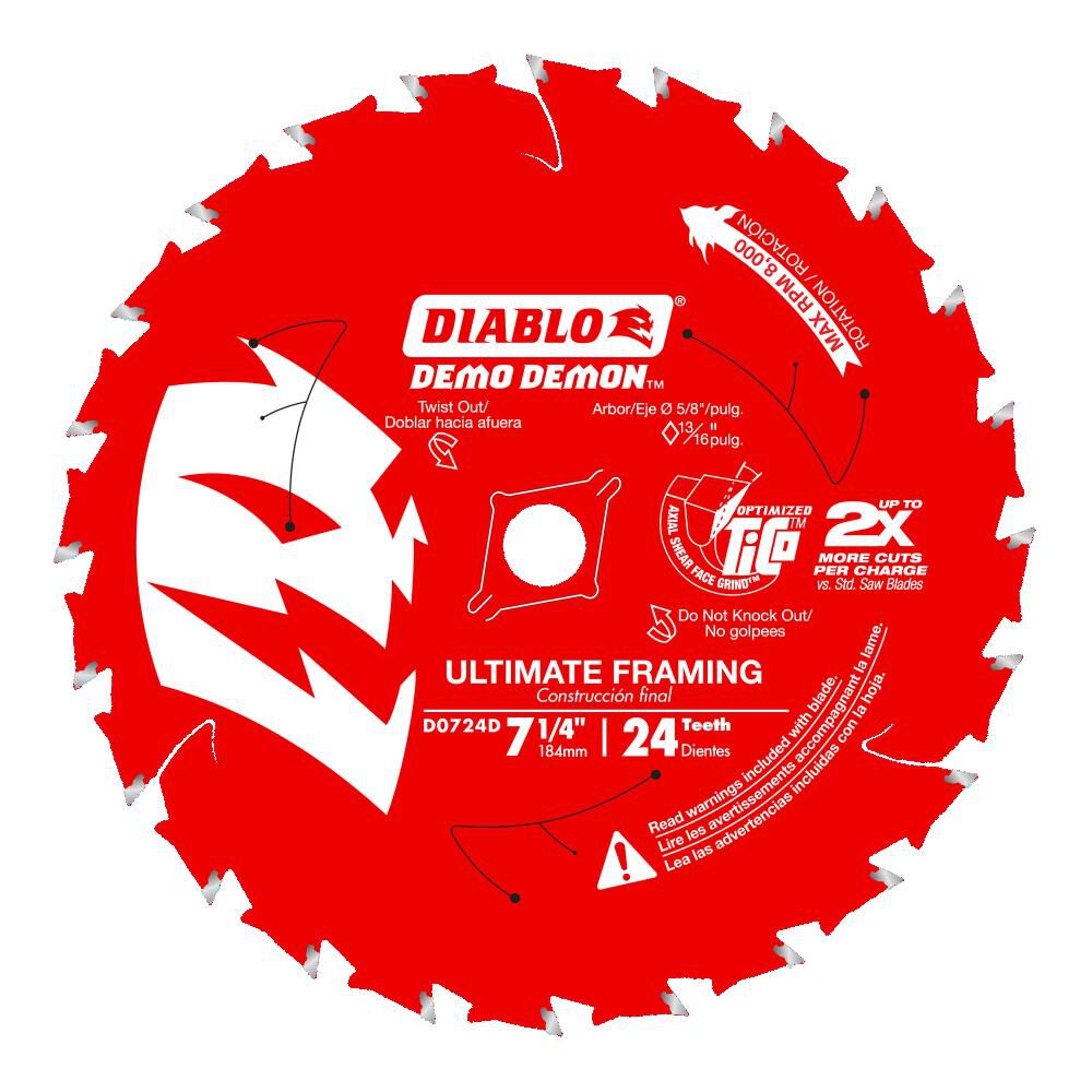 Diablo Tools 7-1/4 inch x 24 Tooth ATB Framing Circular Saw Blade with 5/8 inch Diamond Arbor, large image number 1