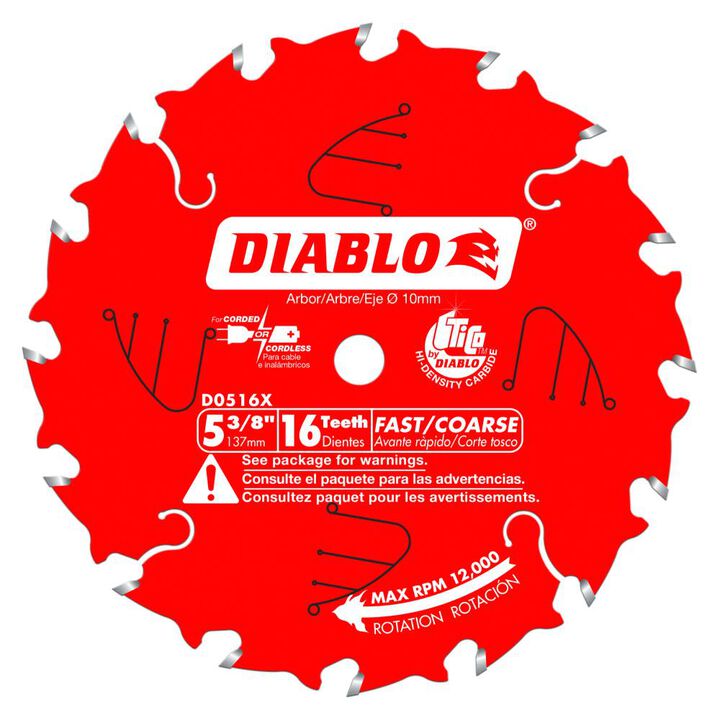 Diablo Tools 5-3/8 inch x 16 Tooth ATB Fast Coarse Circular Saw Blade with 10mm Arbor, large image number 0