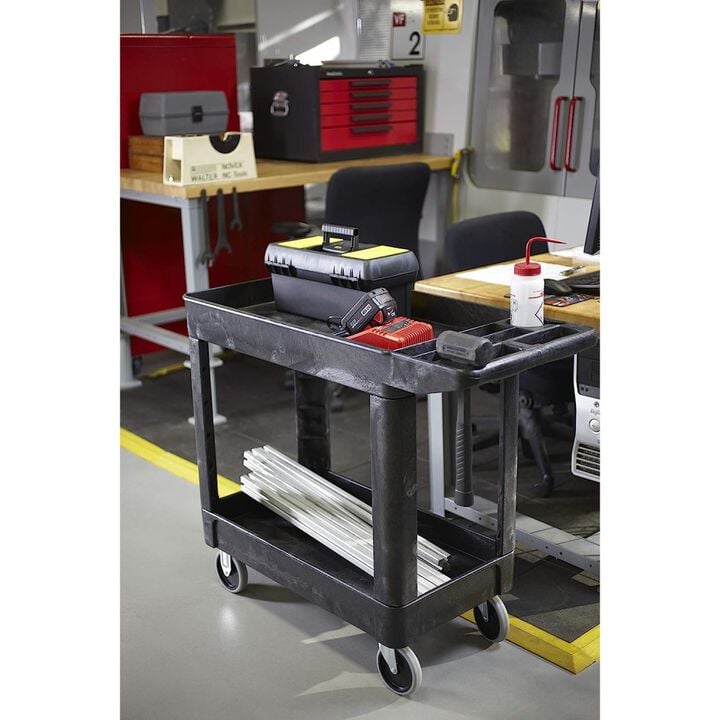 Rubbermaid 500 Lbs Small Black Flat Handle Utility Cart with Lipped Shelf, large image number 6