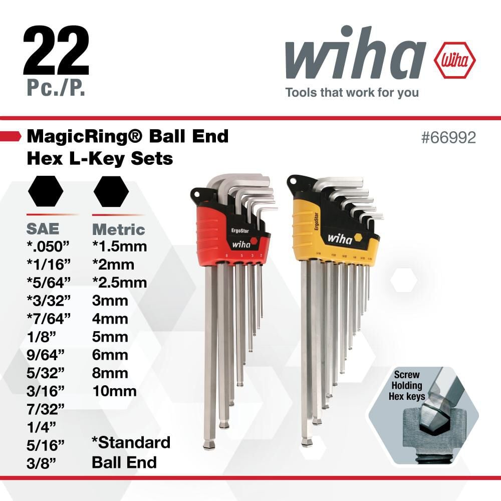 Wiha MagicRing Metric & Inch Ball End Hex L-Key 22 Pc. Set, large image number 3