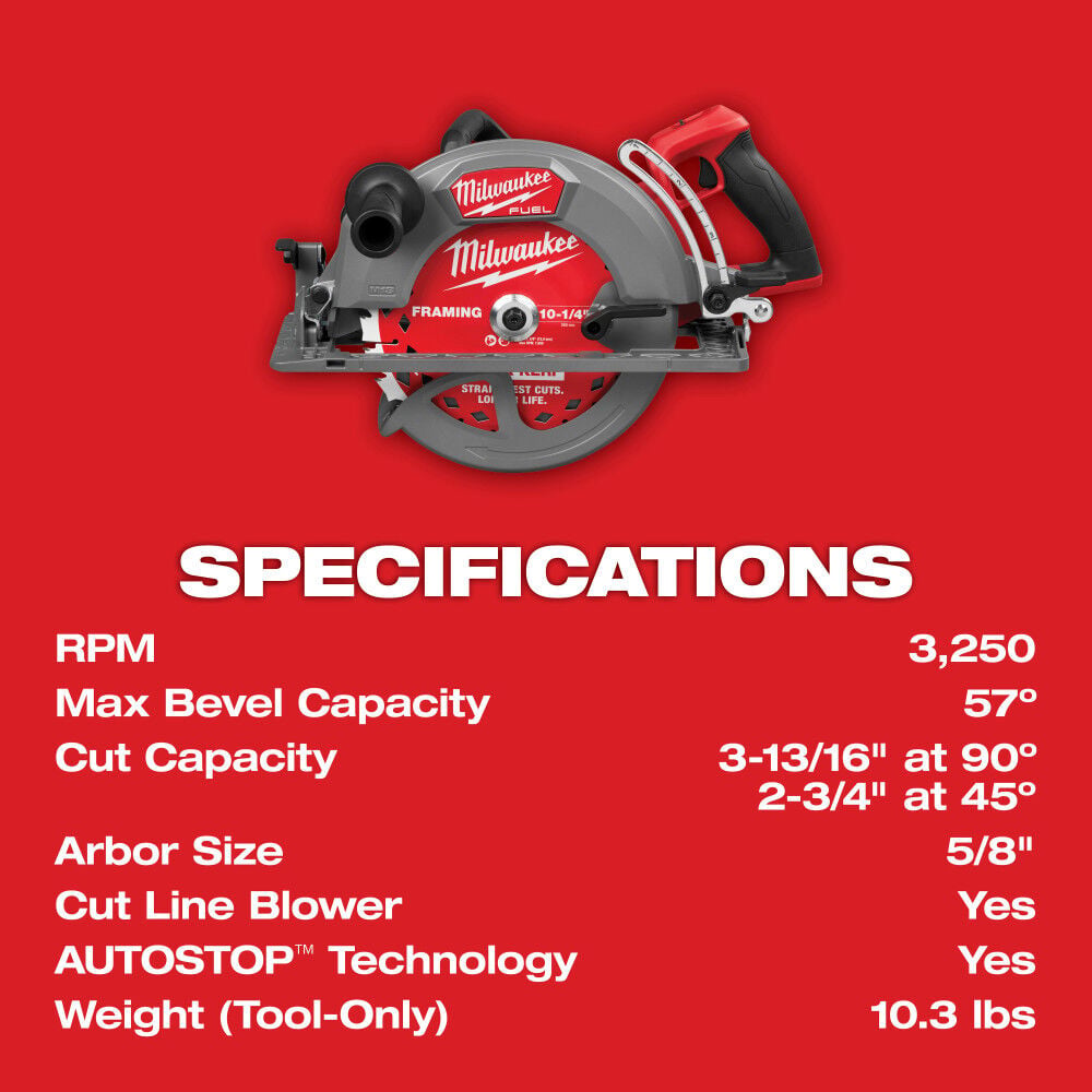 Milwaukee M18 FUEL 10-1/4 Inch Rear Handle Circular Saw (Bare Tool), large image number 9